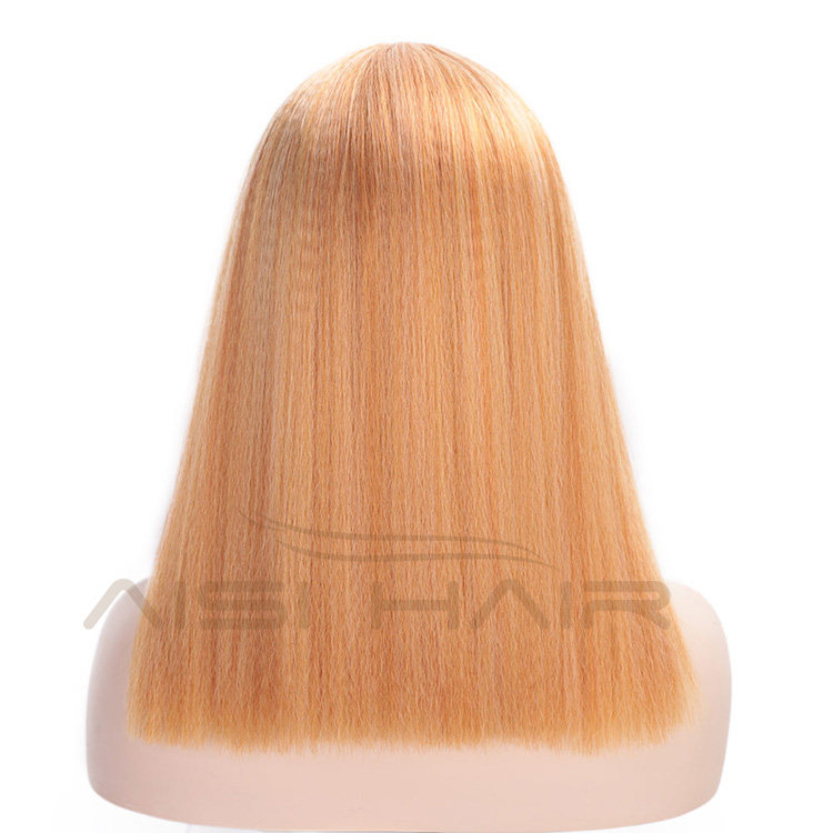 Aisi Hair Synthetic Yaki Middle Part Short Bob Wigs Brown Color Heat Resistant Synthetic Fiber Machine Made Wigs for Women