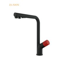 Black Deck Mount Kitchen Mixer Tap Red Handle