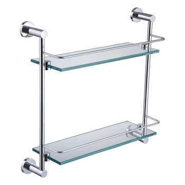 Wall Mounted Double Glass Shelf For Bathroom Chrome