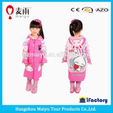 Childrens Cartoon Pattern Pink PVC Long Rainwear Raincoat