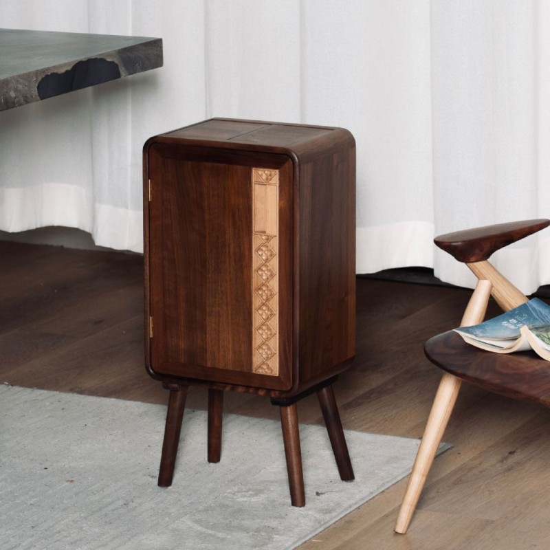 Modern Black Walnut Trash Can for Living Room