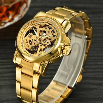 gold automatic skeleton mens watch