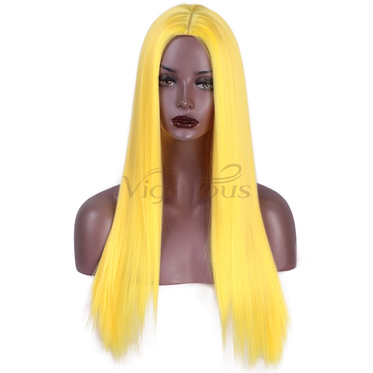 Vigorous Long Straight Yellow Wigs for Women Natural Hairline Middle Part Heat Resistant Fiber Synthetic Wigs for Black Women