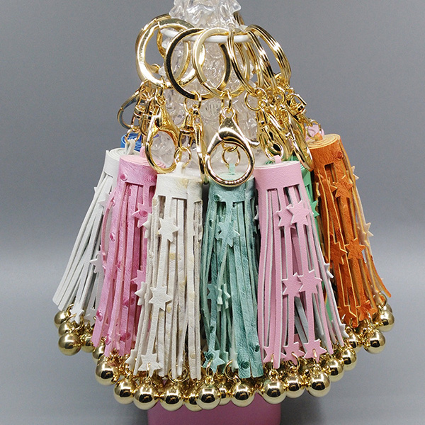 PU Leather Tassel Cute Key Chains With Stars