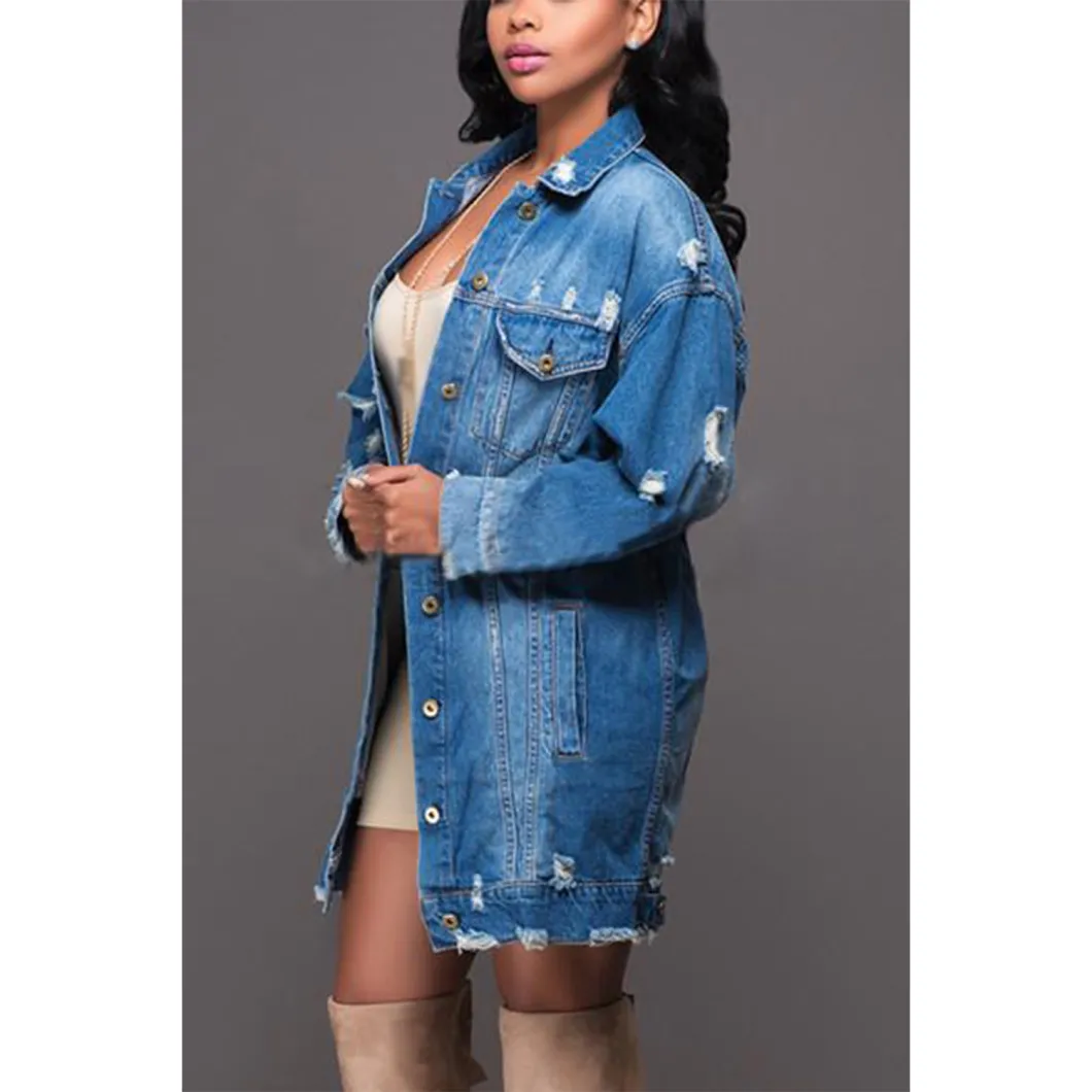 Superstarer Autumn New Fashion Hole Loose Student Long-Sleeved Plus Size 3XL Denim Jacket