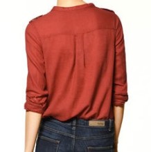 Banded collar blouse shirts two pockets casual fashion shirts for ladies