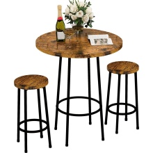 Modern Wood Top Round Pub Table and Stool Set for Kitchen, Dining Room, Cafe, Restaurant, Bistro