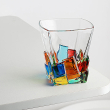 Hand Drawn Ice Cube Glass - Whiskey Wine Glass with Contrasting Colors