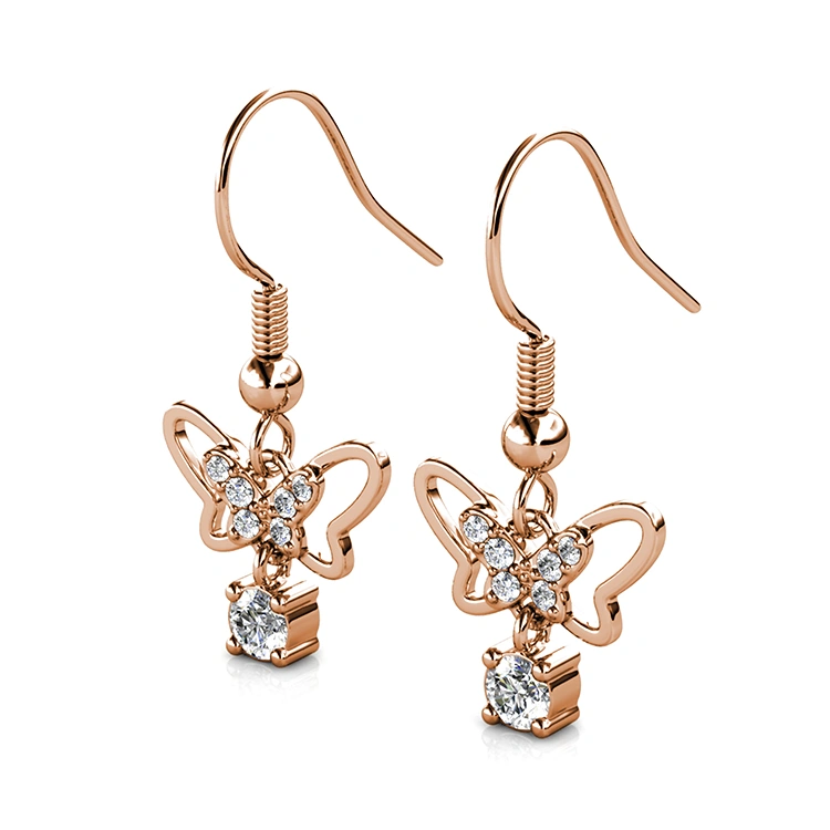 2021 New Design Dangle Butterfly Austrian Crystal Stud Earrings for Women