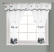 Nordic Linen Short Lace Kitchen Curtains with Printed Fruit Design (2pcs)