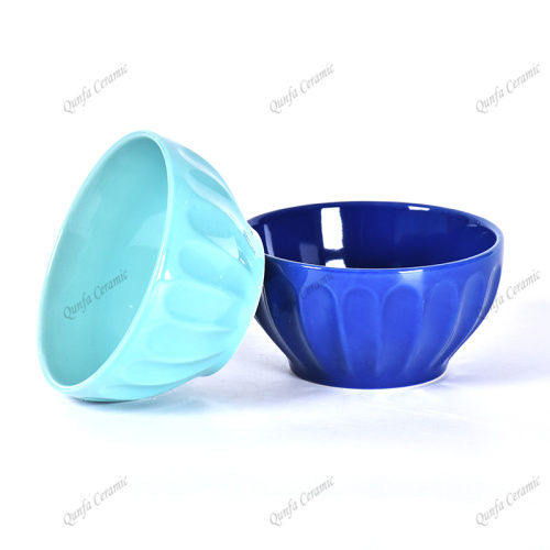 Color Emboss Stripe Modern Porcelain Ceramic Soup Bowl