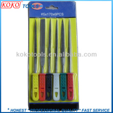 Nice six different color plastic handle sliding card packing needle files set