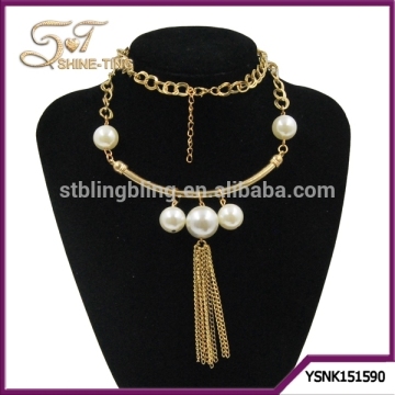 Hot sale gold chain necklace long chain necklace with big pearl beads decorated tassel pendant necklace