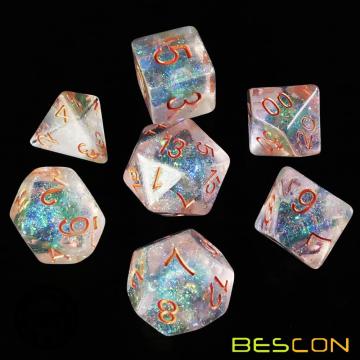 Bescon Shimmery Dice Set Bronze-Golden, RPG 7-dice Set in Brick Box Packing