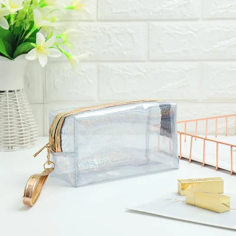 Women PVC Clear Custom Cosmetic Bag Plastic Transparent Travel Glitter Makeup Bag