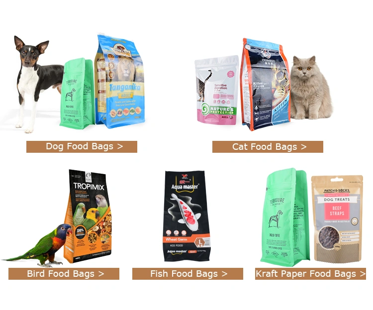 Seal Resealable Logo Print Flat Bottom Square Bottom Side Gusset Aluminum Foil Bag Plastic Bag for Bird Food Pet Food Packaging