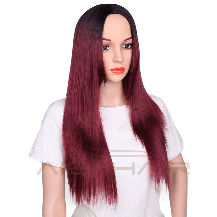 Aisi Hair Wholesale Women's Long Straight Wig Synthetic Ombre Red Wigs For Black Women Heat Resistant Fiber