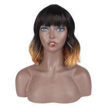 Ombre Synthetic Wig  Dark to orange Wig Short Natural Wave BOB front heat resistant loose with bangs short wig synthetic