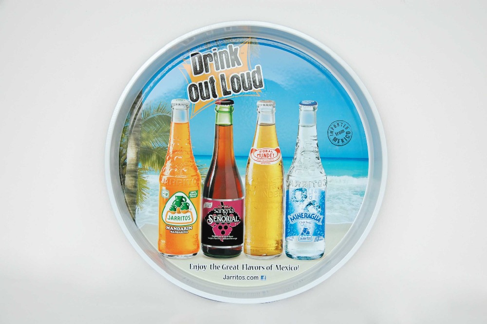 Round bar serving tin tray, round non-slip tin trays, anti-slip beer tin tray