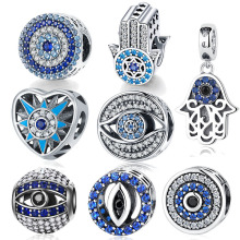 Classic 925 Sterling Silver Blue Evil Eye & Fatima Hands Charms for Jewelry Making