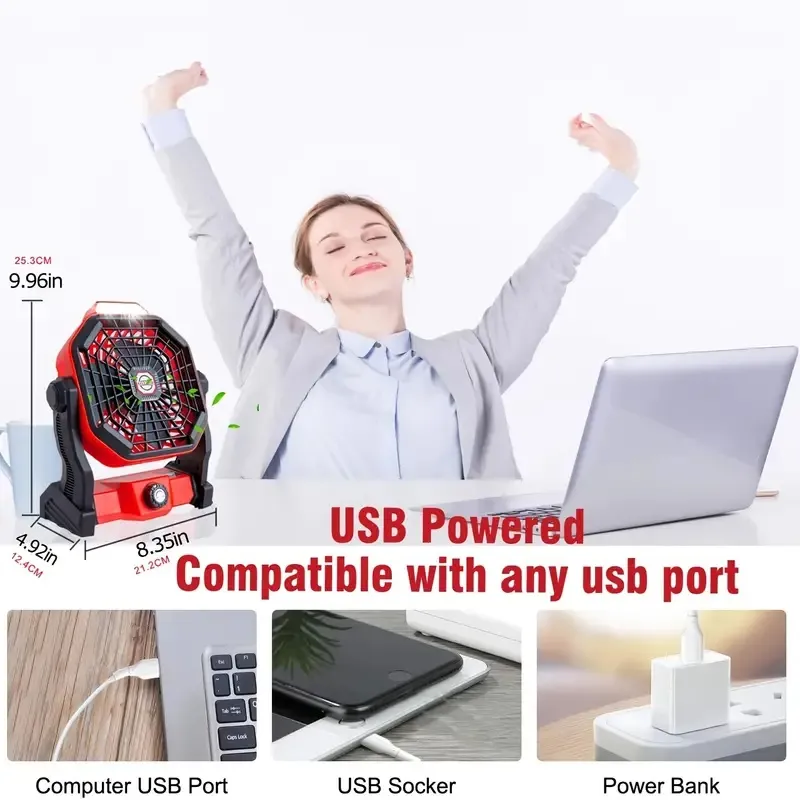Portable Camping Fan with Large Wind and Charging Function