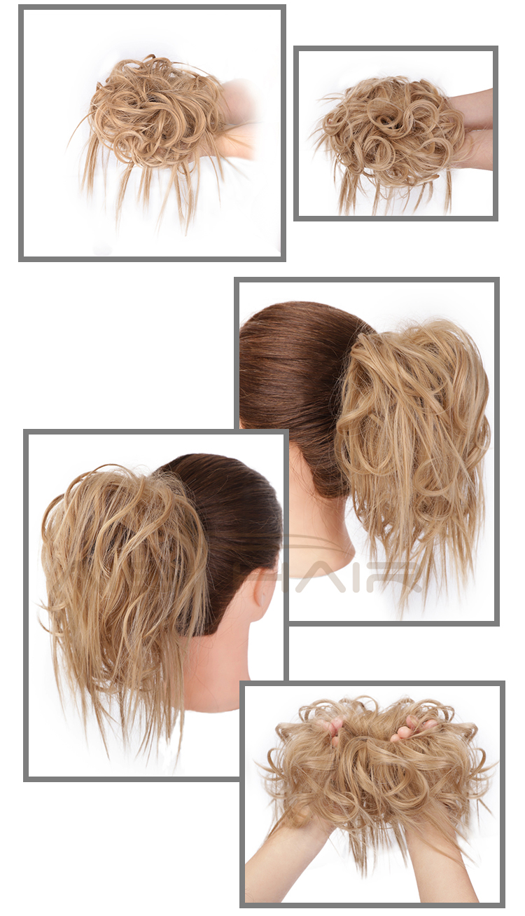 Aisi Hair Synthetic Donut Blonde Chignon Curly Bun Pad Chignon Elastic Band Ribbon Ponytail Rope Rubber Hair Extension For Women
