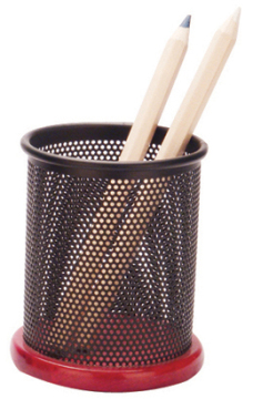 squareness wire netting penholder with wood pedestal