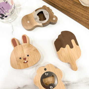 Creative Multi-Function Wood Magnet Bottle Opener Cartoon Refrigerator Beer Bottle Opener Customizable Household Wine Opener