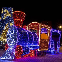 3D LED Motif Outdoor Lighted Christmas Train for Rooftop Decorations
