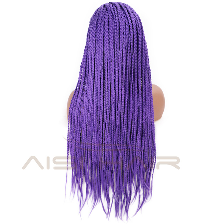 Aisi Hair Synthetic Lace Front Braided Long Wigs Heat Resistant Fiber Purple Lace Front Braids Wigs for African Amerian