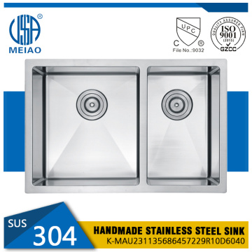 Double bòl 304stainless asye undermount koule kwizin