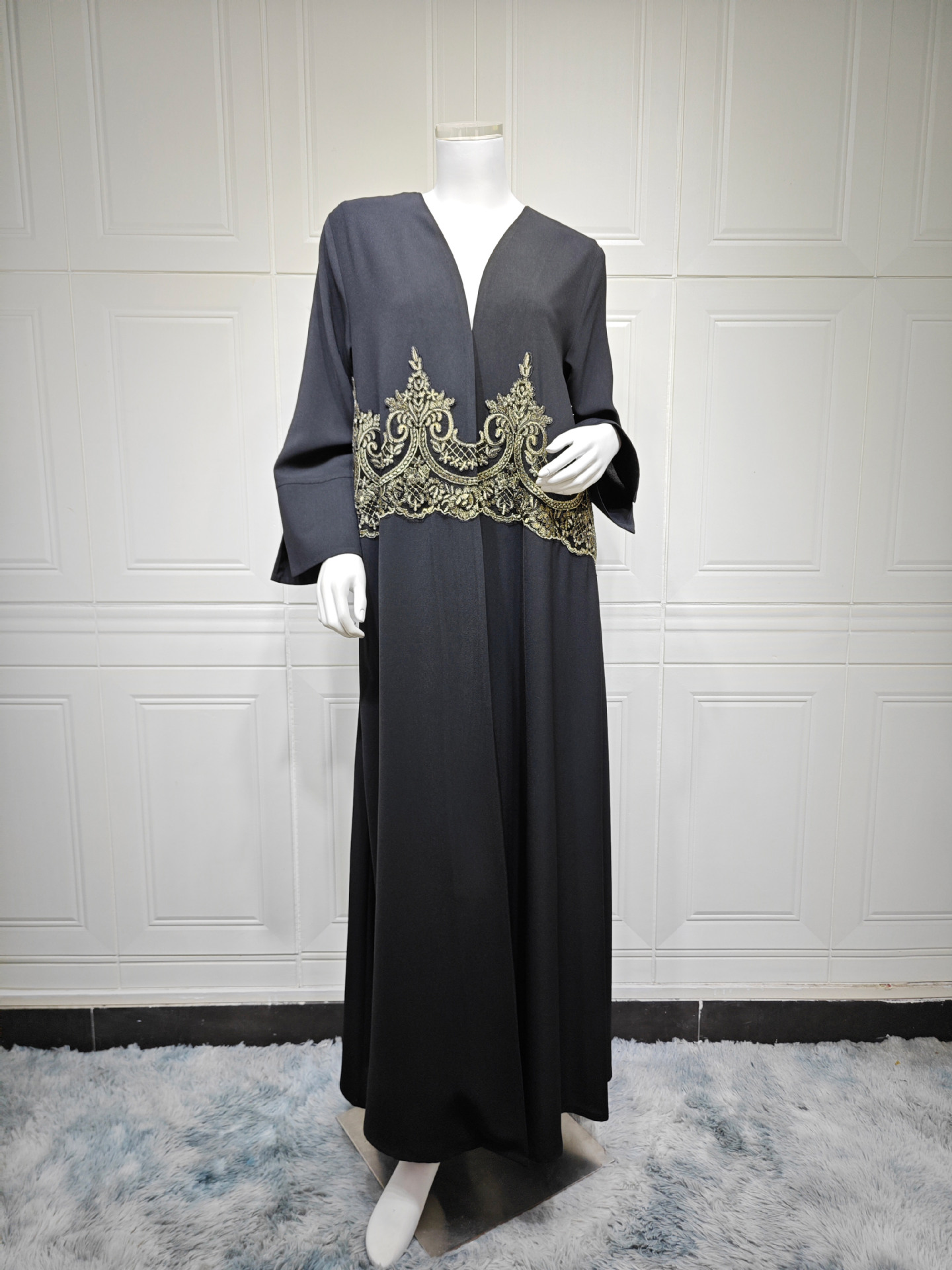 کیمونو عبای مشکی زیبا برای زنان مسلمان MQ247 (3) Elegant Black Kimono Abaya for Muslim Women MQ247 (3)