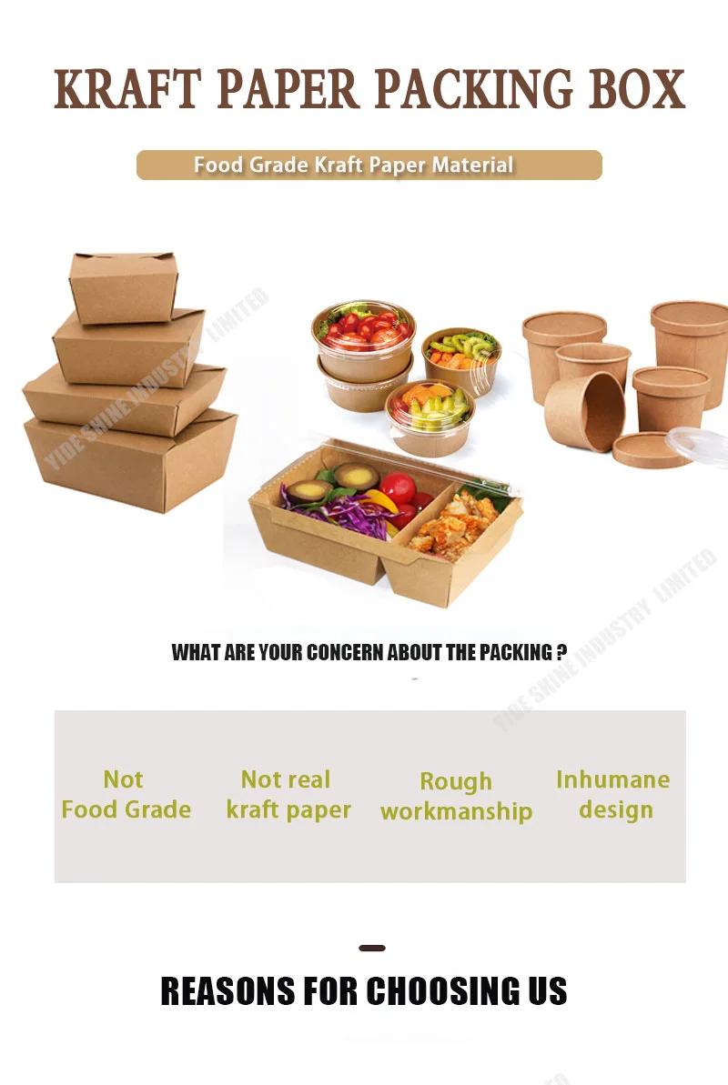 Customized 500ml Disposable Takeaway Salad Round Container Kraft Paper Bowl with Lid