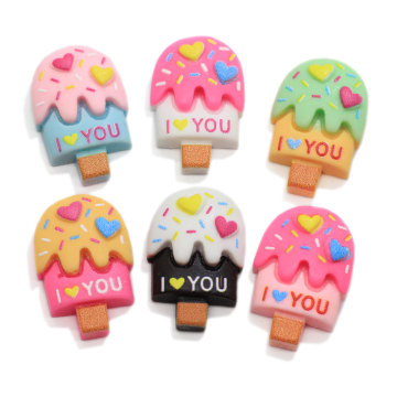 Sweet Candy Heart Popsicle I Love You Ice Cream Food Flat Back Resin Cabochons Scrapbooking na kokardki do włosów Decor DIY Craft Access