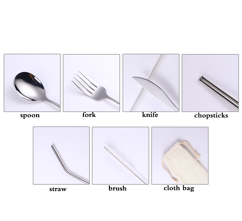 spoon fork knife straw set