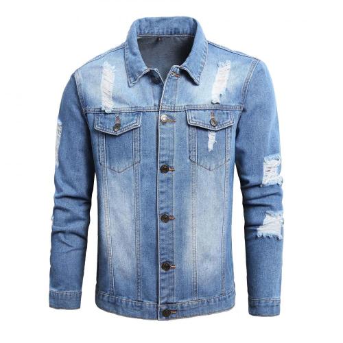 Высококачественная мужская рваная джинсовая куртка оптом на заказ