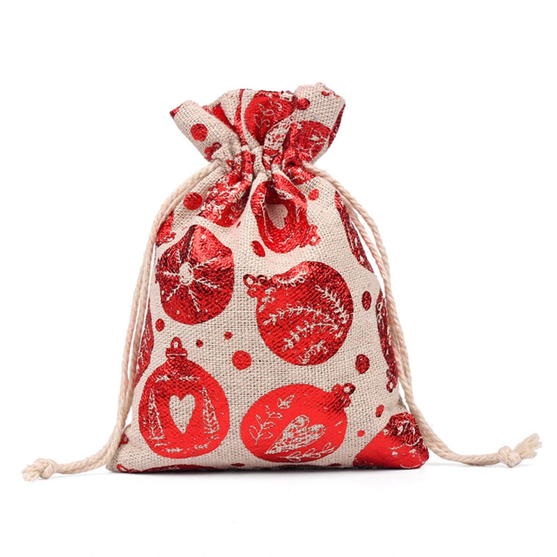 Christmas Linen Drawstring Bag Linen Cosmetic Bag Small Jute Bag for Cosmetic/Jewelry Gift