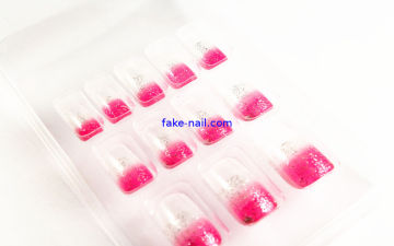 French Manicure Transparent Fake Nails Artificial In Pink Glitter