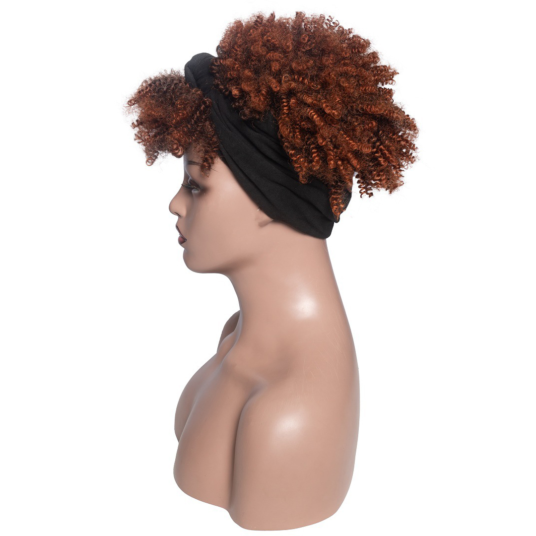 Black Women Scarf Wig Ladies Hair Black Hairband Woman Afro Ombre Brown Hair Short Kinky Curly Headband Wig Synthetic Hair Wigs