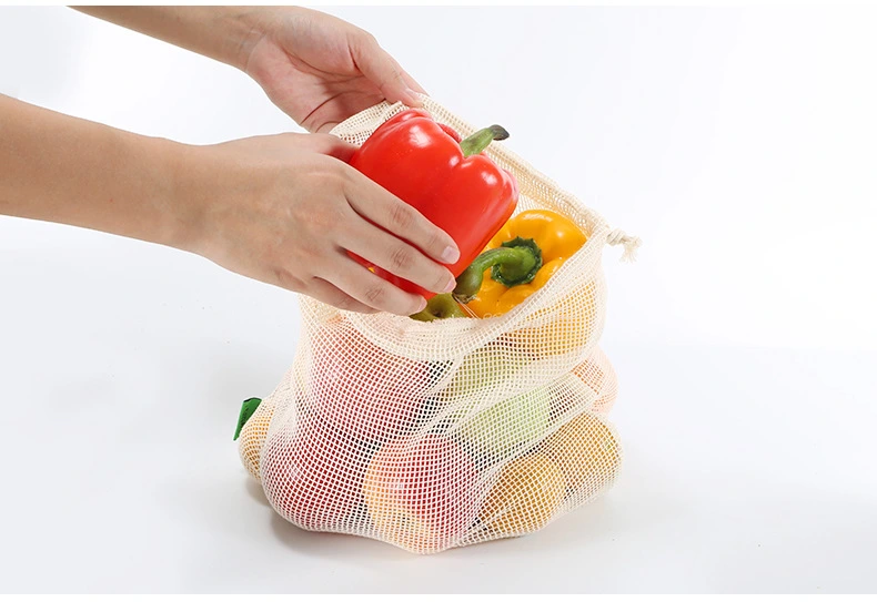 Vegetable Bags Reusable Cotton Mesh Bags Drawstring Bag