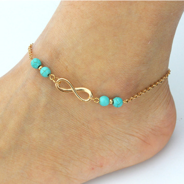 Turquoise Beads Infinite Charms Chain Cheap Ankle Bracelets