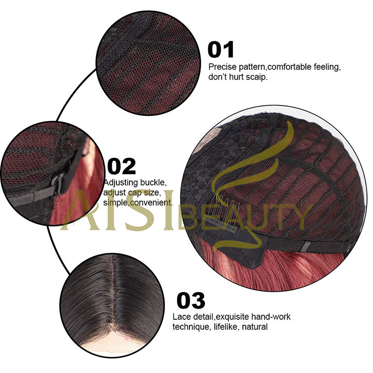 Aisi Beauty Vendor Cheap Party 26 Inch Long Straight Ombre Red Wig Swiss Lace Synthetic Hair For Black Women Lace Front Wig
