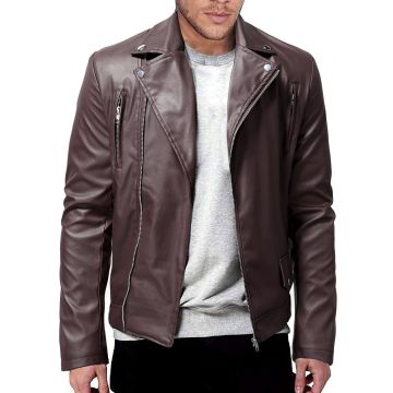 Fashionable Slim Fit Men's Casual Leather Jacket PU Coat