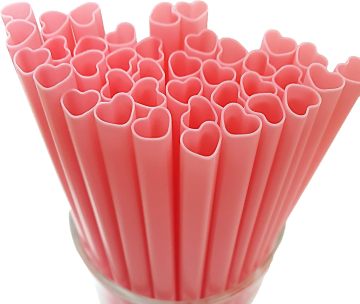 Cute Heart-Shaped Pink Straws - Disposable & Individually Wrapped Plastic Straws for Parties