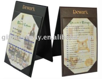 Leather 4''X6'' table tent for restauarnts
