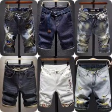 Summer Thin Men's Embroidered Ripped Mid-length Denim Shorts