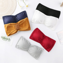 Mature Slim Bustier Top Casual Cotton Sleeveless Camisole Women Padded Push Up Anti-Empty Bandeau Strapless Bra