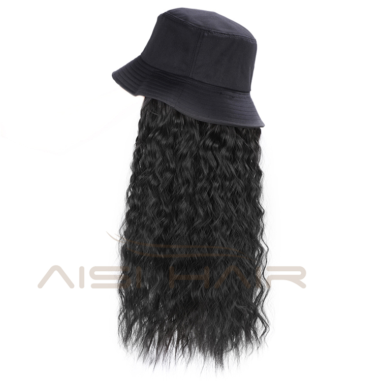 Aisi Hair Outdoor Hat Wig Long Wavy Cosplay Party Knit Slouchy Hat Synthetic Fiber Hair Extension With Black Cap For Women