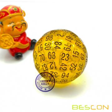 Bescon Translucent Polyhedral Würfel 100 Seiten Würfel, Transparent D100 Würfel, 100 Seiten Würfel, D100 Spiel Würfel, 100-seitige Würfel aus Bernstein