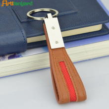 Brown Leather Keychain With Metal